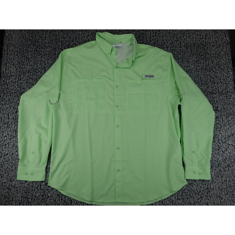 Columbia PFG Tamiami II Fishing Shirt Mens XL Green Long Sleeve Vented Button Up